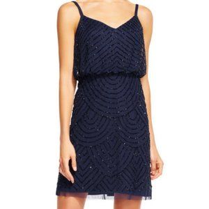 Adrianna Papell Beaded Cocktail Dress in Navy Size 4
